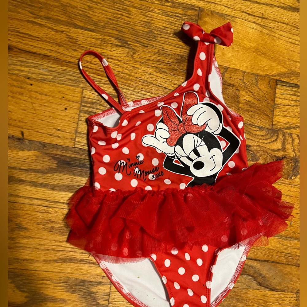 Disney Red Polka Dot Minnie Mouse Swimsuit - 4T Tulle TuTu